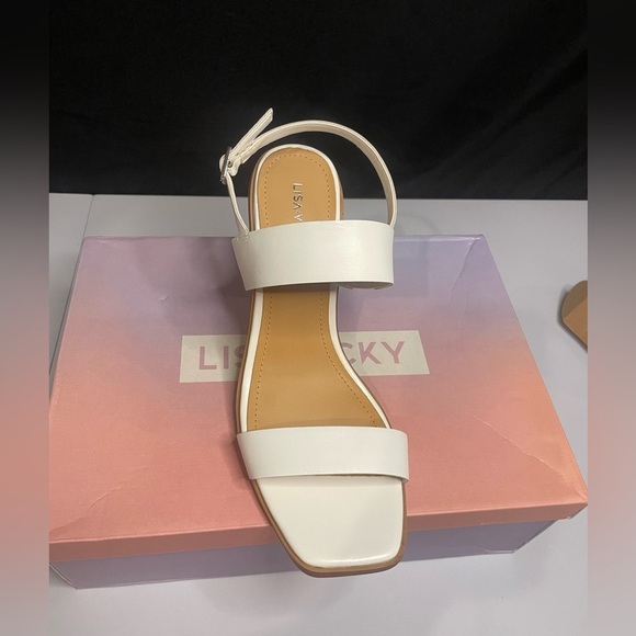Lisa Vicky Womens Oasis V White Leather Block Heel Strappy Sandals - Picture 4 of 8